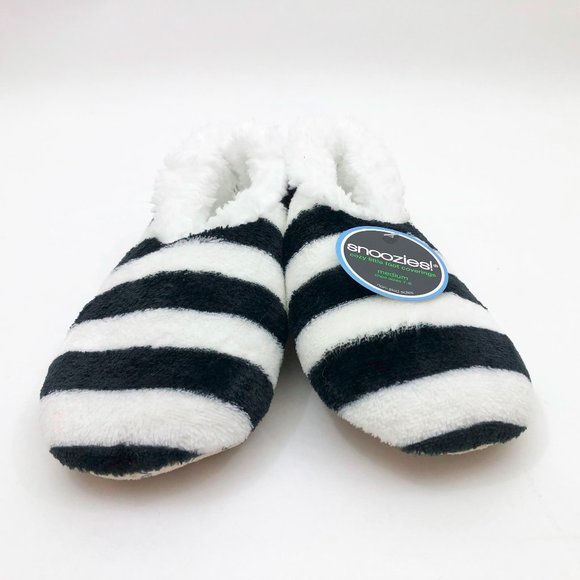 NWT Snoozies Women's Slippers Black & White Stripes Med 7/8 - Picture 2 of 6
